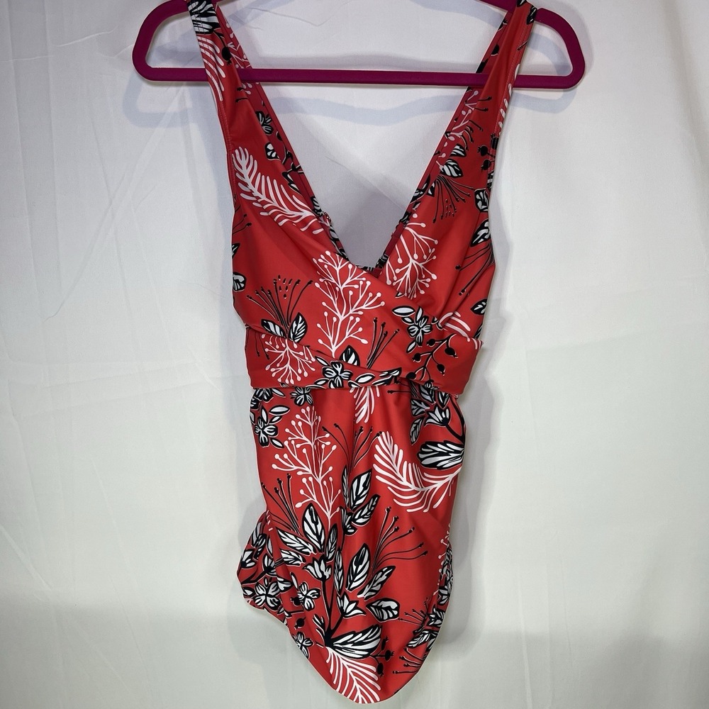 Hilor Size 14 Red Womens Tankini Swim Top Pool Wear Swimsuit Floral